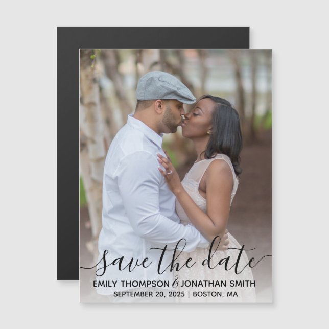 Photo Wedding Save The Date Magnets in Black (Front/Back)