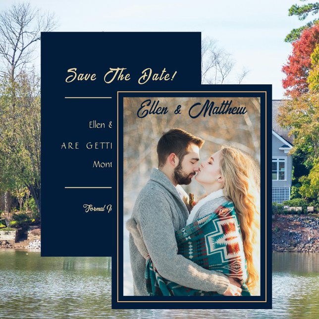 Photo Wedding Save the Date Modern Navy with Gold  Invitation (Photo Wedding Save the Date Modern Navy with Gold Invitation)
