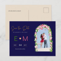 Photo Wedding Save the Date Navy Pink Floral