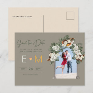 Photo Wedding Save the Date Olive Green Sage Flora Postcard