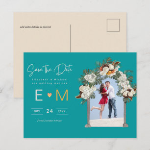 Photo Wedding Save the Date Turquoise Teal Floral Postcard