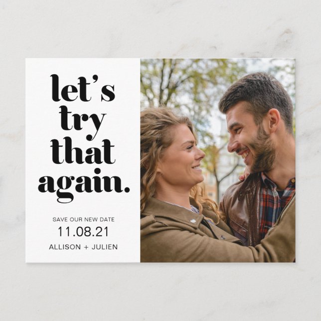 Photo Wedding Save the New Date Postponement Announcement Postcard (Front)