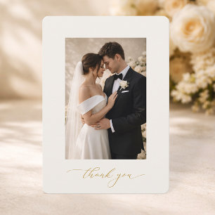 Photo Wedding Thank You Card with Gold Calligraphy