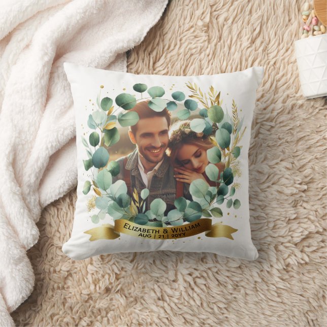 PHOTO Wedding Thank You Eucalyptus Leaves Gift   Cushion (Blanket)