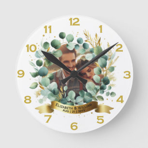 PHOTO Wedding Thank You Eucalyptus Leaves Gift Round Clock