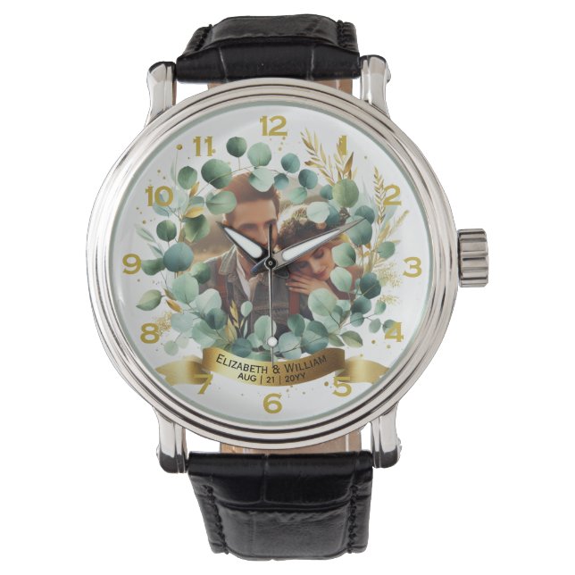 PHOTO Wedding Thank You Eucalyptus Leaves Gift   Watch (Front)