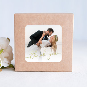 Photo Wedding Thank You Gold Script Favour  Square Sticker