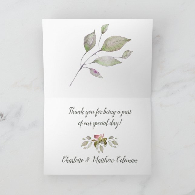 Photo Wedding Thank You Watercolor Roses Soft Pink Card (Inside)