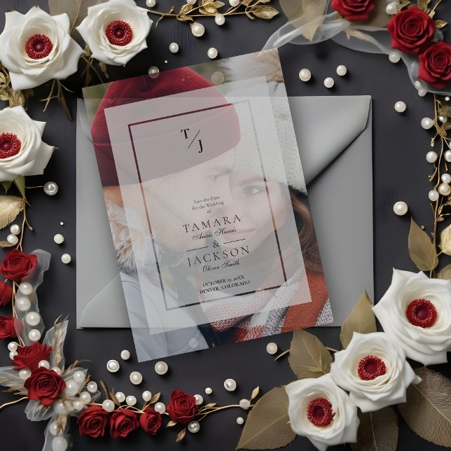 Photo Wedding Vellum Transparency Effect Initials Invitations (Photo Wedding Vellum Transparency Effect Initials Vellum Overlay Paper for Wedding Save Date Cards.)