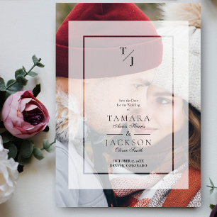 Photo Wedding Vellum Transparency Effect Initials Magnetic Invitation