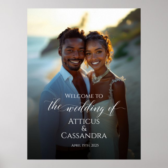 Photo wedding welcome sign, elegant calligraphy poster (Front)