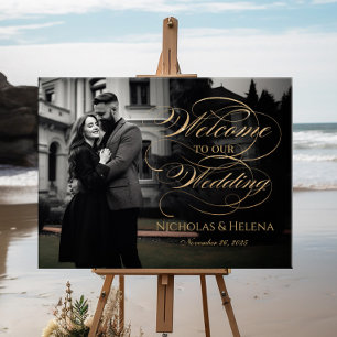 Photo wedding welcome sign elegant gold script