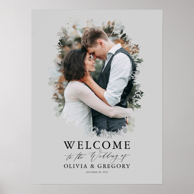 Photo Wedding Welcome Sign - Grey (Front)