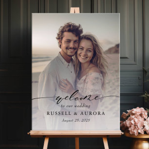Photo wedding welcome sign, modern calligraphy poster
