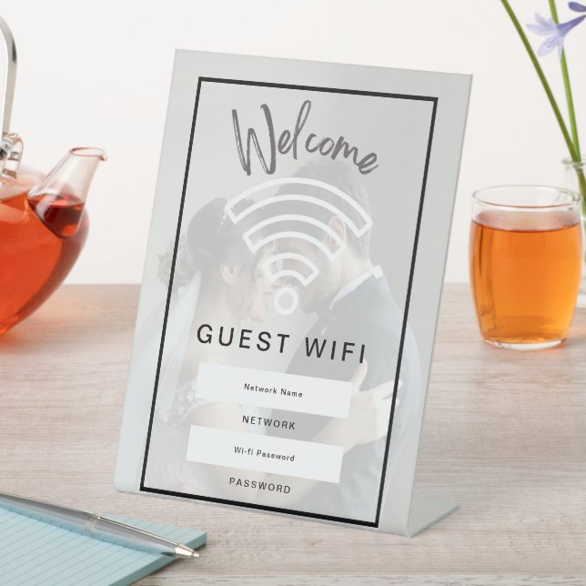 Photo Welcome Guest Wifi Password  Pedestal Sign (In SItu)