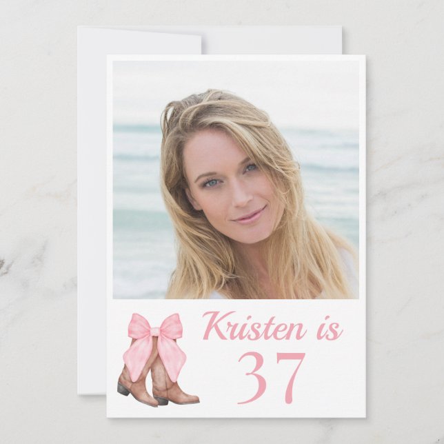 Photo Western Boots Bow Birthday Card (Front)