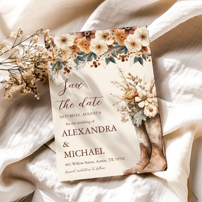 Photo Western Boots Floral Terracotta Wedding Save The Date (Creator Uploaded)