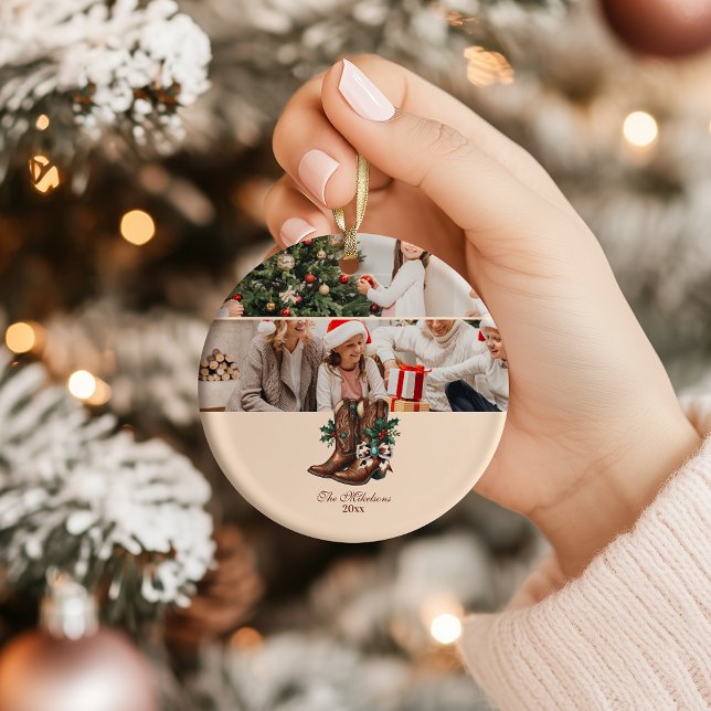 Photo Western Bow & Boots Christmas  Ceramic Tree Decoration (Creator Uploaded)