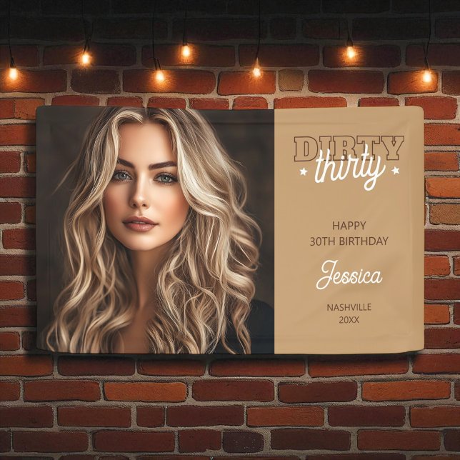 Photo Western Country Dirty Thirty 30th Birthday Banner (Photo Western Country Dirty Thirty 30th Birthday Banner)