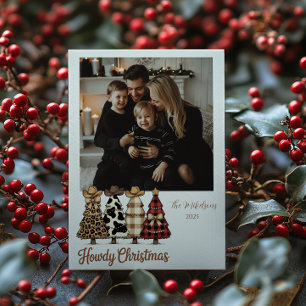 Photo Western Cowgirl Plaid Leopard Christmas Holiday Card