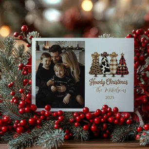 Photo Western Cowgirl Plaid Leopard Christmas Holiday Card