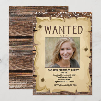 Photo Western Funny Wanted Poster Birthday Party Invitation