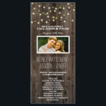 Photo Western Lights & Barn Wood Wedding Programs Programme<br><div class="desc">Photo Western Lights & Barn Wood Wedding Programs - features a printed barn wood or reclaimed wood background with gold stars and glowing string lights at the top. You may change the demo couple's photo to one of your own</div>