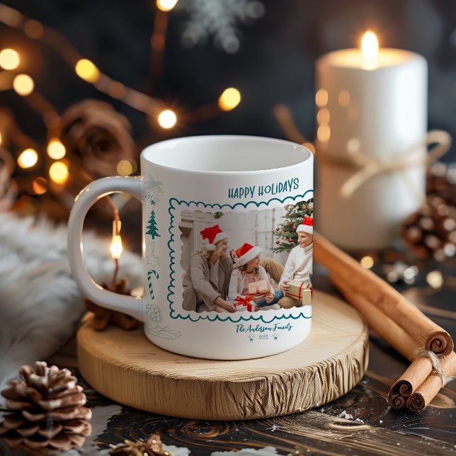 Photo Whimsical Quirky Doodle Holiday Coffee Mug (Creator Uploaded)
