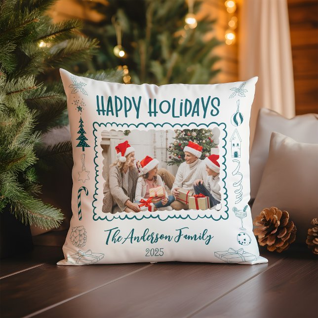 Photo Whimsical Quirky Doodle Holiday Cushion (Creator Uploaded)