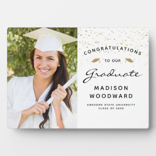 Photo White Black Script Gold Graduation Keepsake Plaque