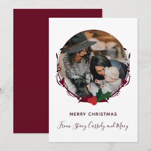 Photo White Burgundy Christmas Holiday Card