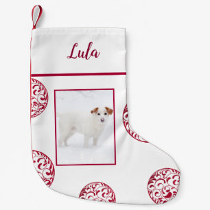 Photo White Burgundy Ornaments Personalised Small Christmas Stocking