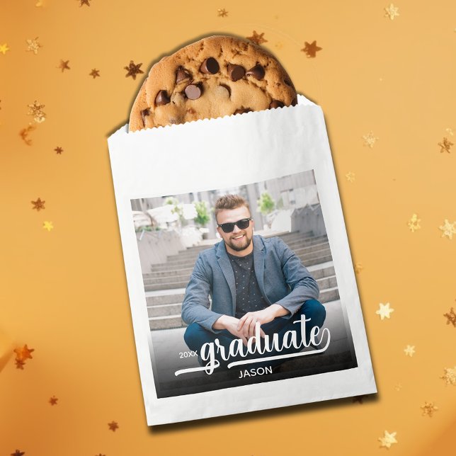 Photo White Graduate Script Favour Bags (Graduate Script and Photo on White Treat Favor Bags)