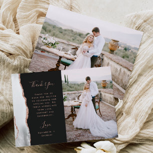 Photo White Grey Agate Rose Gold Dark Wedding Thank You Card