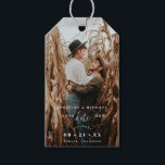 Photo, White Modern Script Wedding Save the Date Gift Tags<br><div class="desc">Delight your guests announcing your wedding date with a gift; they will love hearing the news and enjoy the nice detail! Photo gift tag with attractive modern hand written calligraphy details. Template easy to add your names, date and photograph. Photograph on the back with area for message or website address....</div>