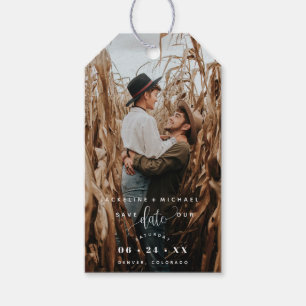 Photo, White Modern Script Wedding Save the Date Gift Tags
