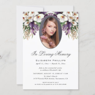 Photo White Purple Orchid Funeral Memorial Service Invitation