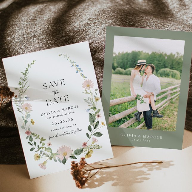 Photo Wildflower Wedding Save The Date Invitation (Front/Back)
