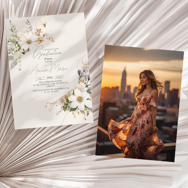 Photo  Wildflowers Elegant Sage Graduation Invitation (Creator Uploaded)