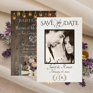 Photo, Wildflowers & Leaf Monogram - Cream Save The Date