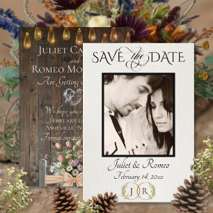 Photo, Wildflowers & Leaf Monogram - Peach Save The Date