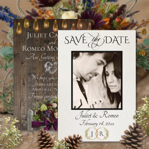 Photo, Wildflowers & Leaf Monogram - Plum Save The Date