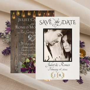 Photo, Wildflowers & Leaf Monogram - Plum Save The Date