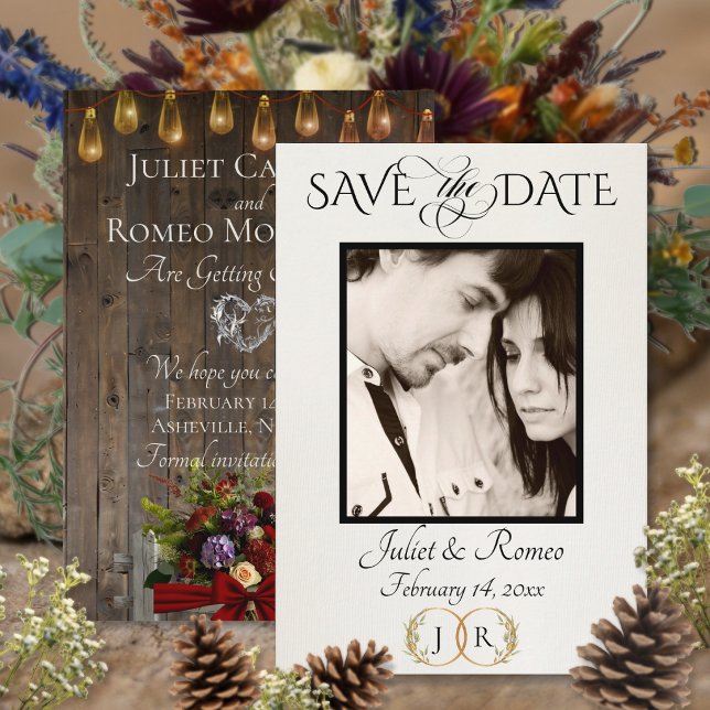 Photo, Wildflowers & Leaf Monogram - Red Save The Date (Creator Uploaded)