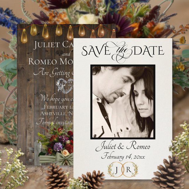 Photo, Wildflowers & Leaf Monogram - Sage Save The Date (Creator Uploaded)