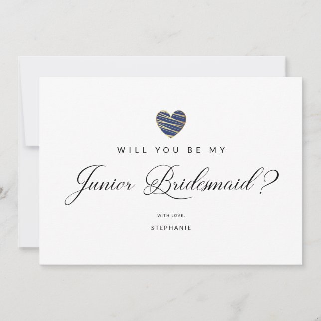 Photo Will You Be My Junior Bridesmaid Navy Heart (Front)