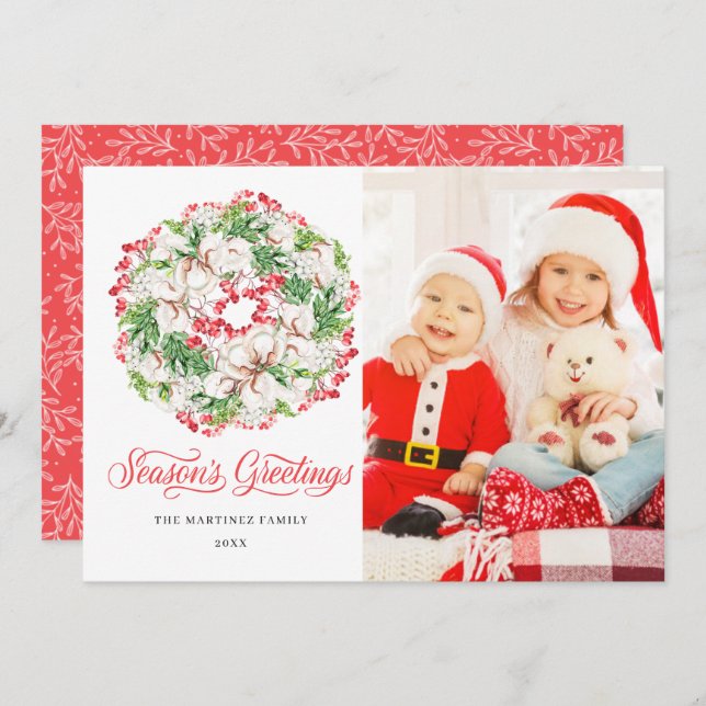 PHOTO Winter Wreath Holiday Flat Christmas Card (Front/Back)