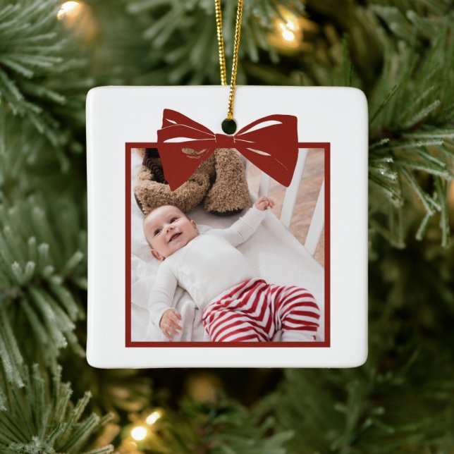 Photo with a Bow Personalised Ceramic Ornament (Tree)