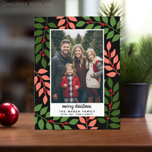 Photo with Botanical Border script Merry Christmas Holiday Postcard