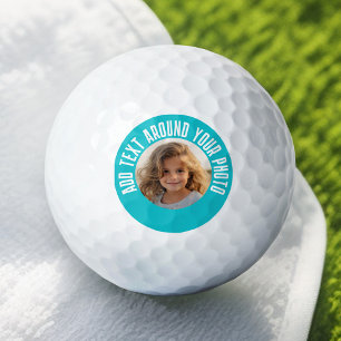 Photo with Bright Blue Border and Custom Text Golf Balls
